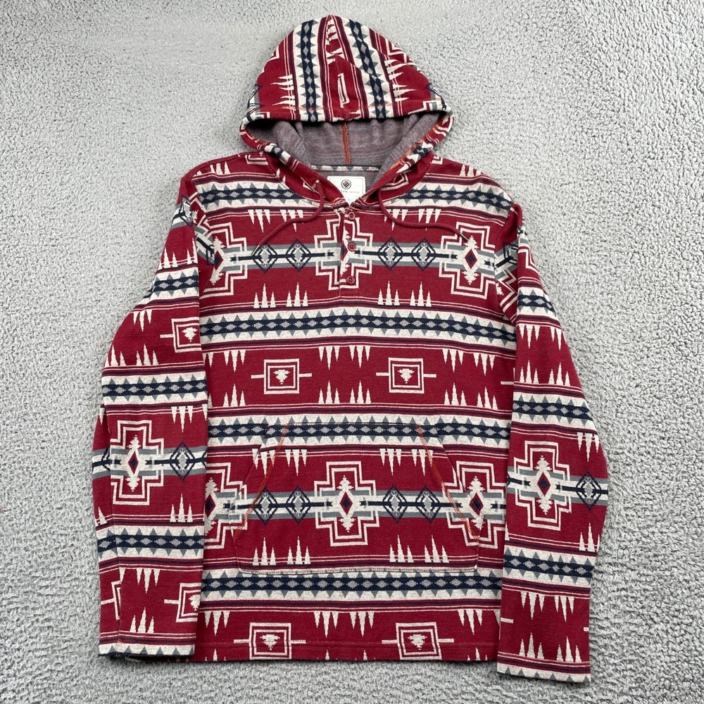 On The Byas Hoodie Mens Medium Red Aztec Southwestern Henley Pullover Sweater